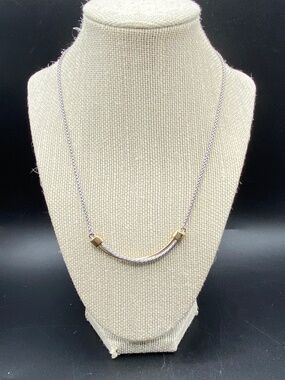 MX Mixed Metals Silver & Gold Tone Cross Over Bar Necklace